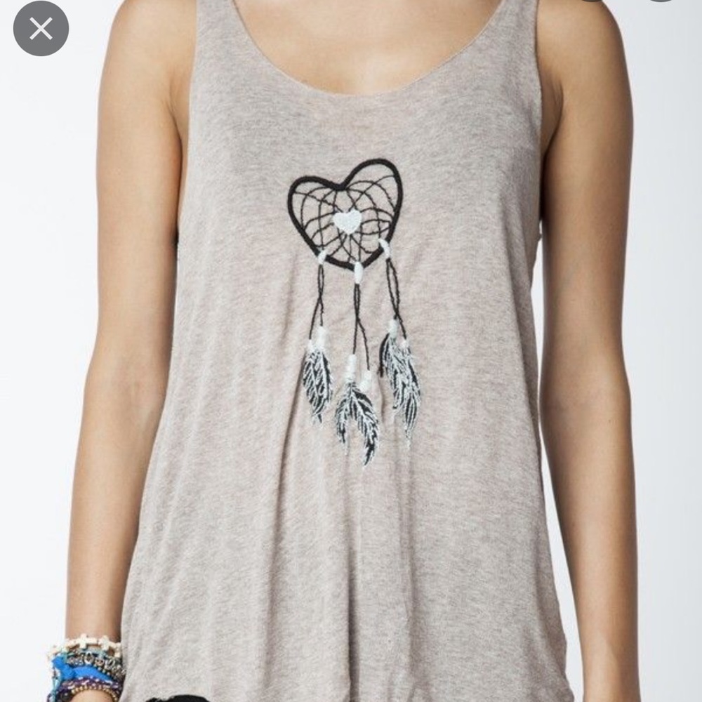 Women's Brandy Melville Y2k Gray Graphic Stitched Dreamcatcher Tank Top